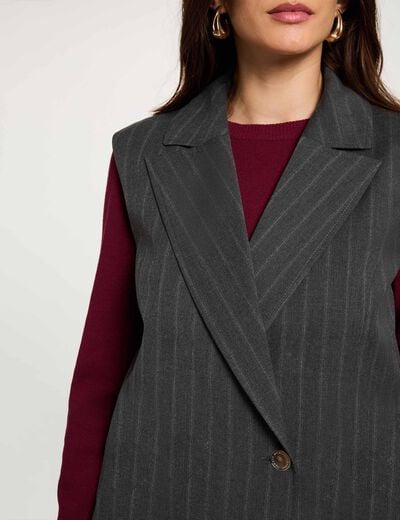 Gilet ray&eacute; sans manches denim gris fonce femme
