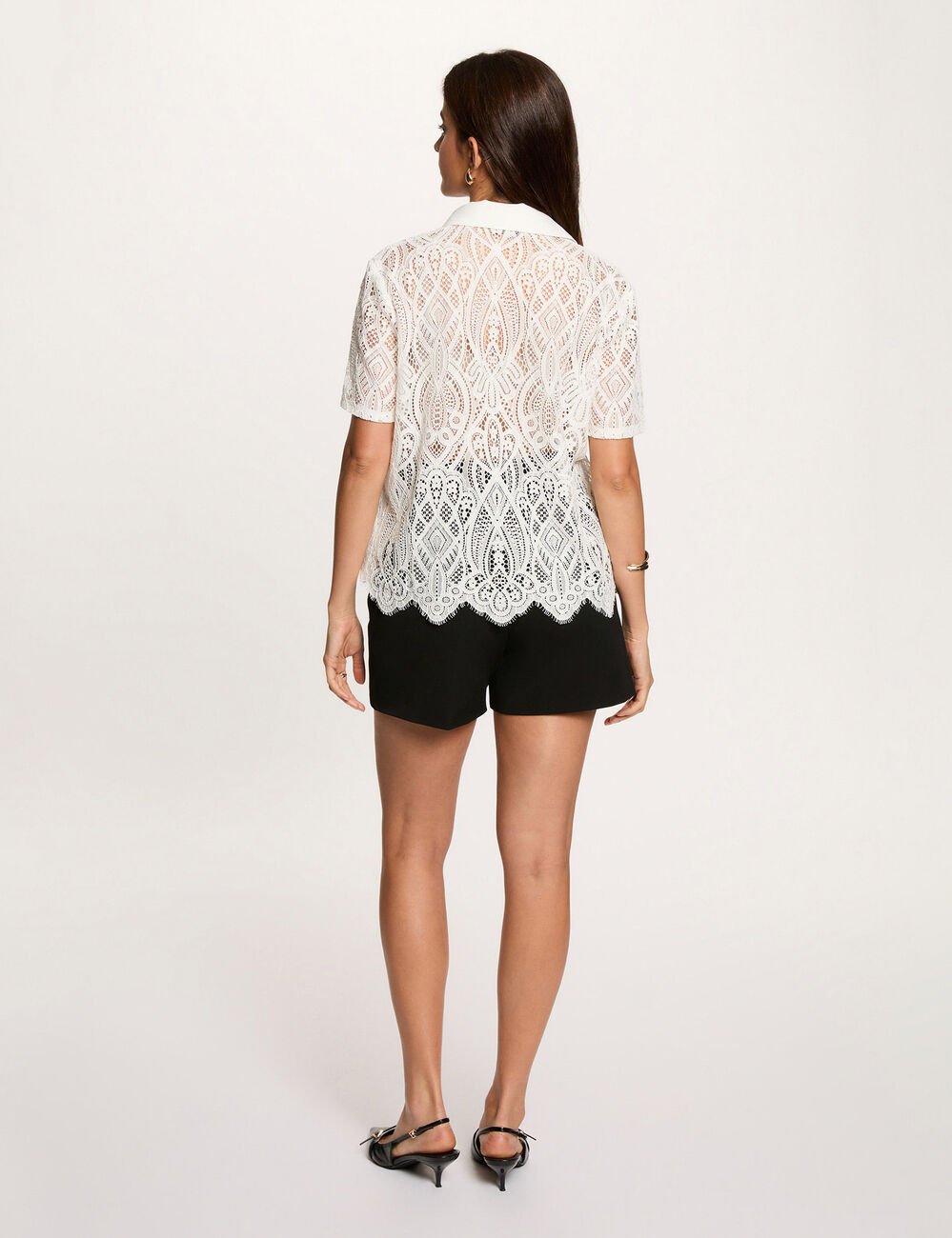 Chemise dentelle col &agrave; revers blanc femme