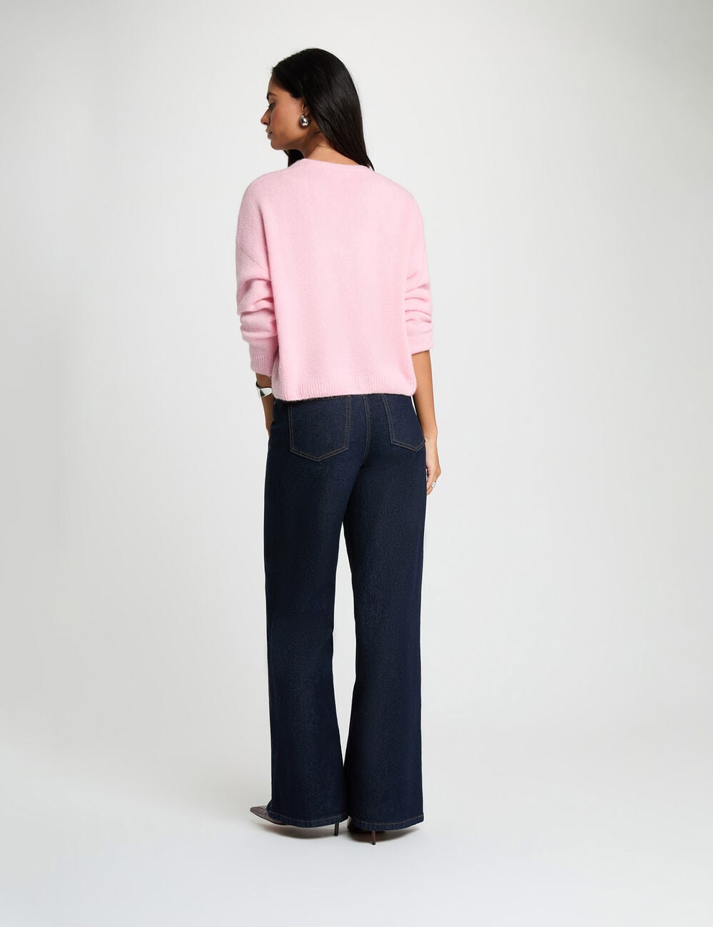 Gilet tricot col v rose pastel femme