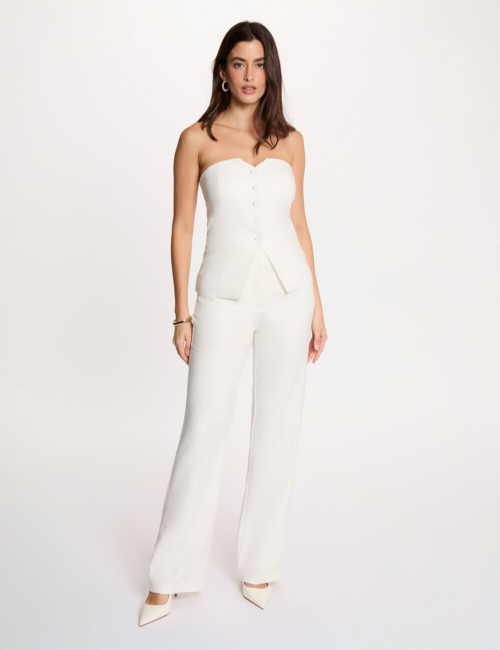 Bustier ray&eacute; sans manches blanc femme