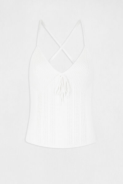 Débardeur pull à bretelles croisées ecru femme