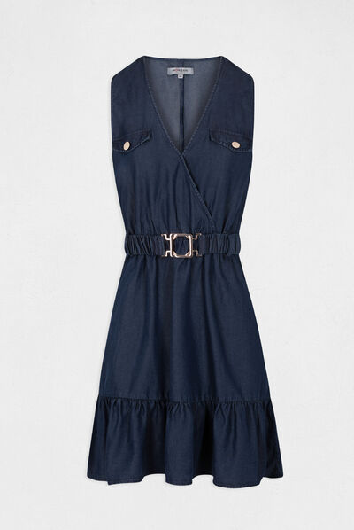 Robe droite sans manches ceinturée jean brut femme