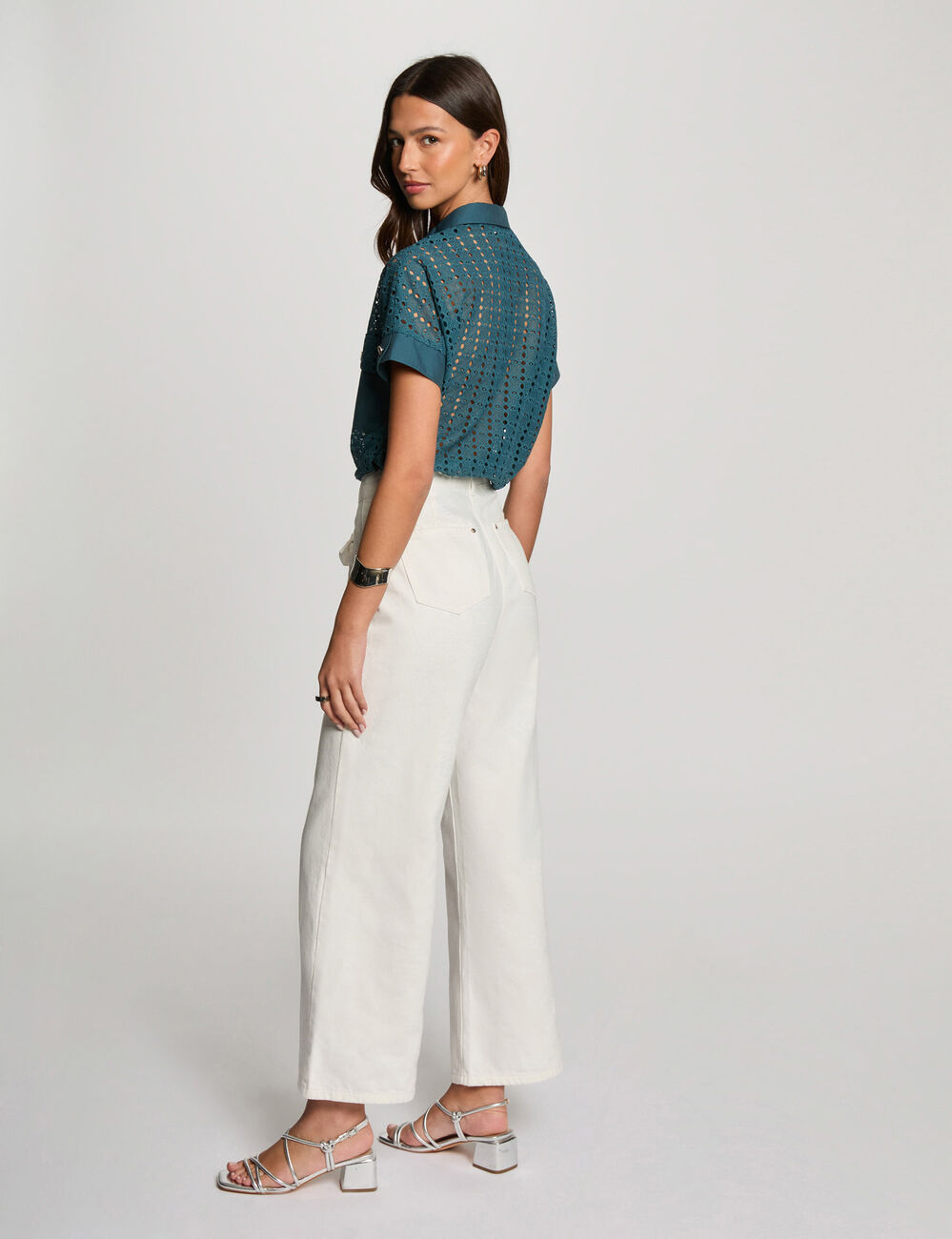 Chemise manches courtes bleu pétrole femme
