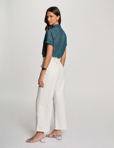 Chemise manches courtes bleu pétrole femme