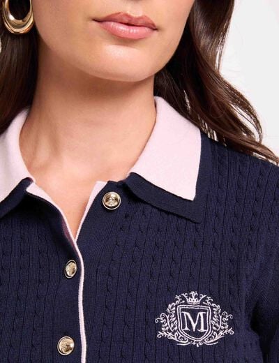 Pull col &agrave; revers bleu marine femme