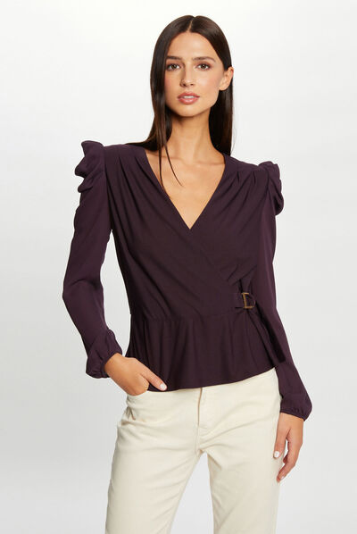 T-shirt manches longues avec boucle violet fonce femme