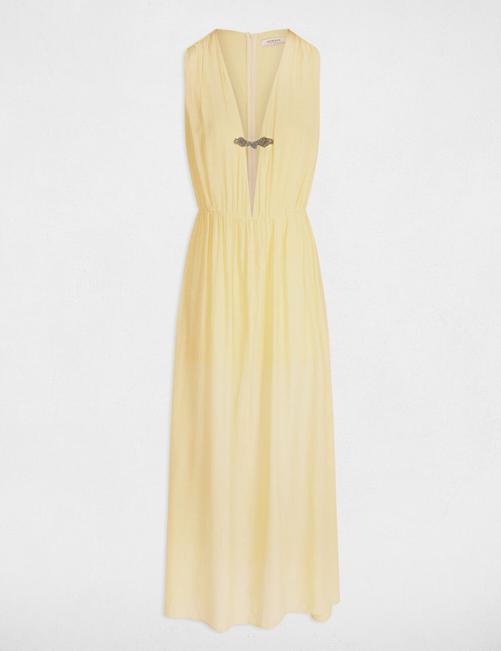 Robe longue droite jaune pastel femme