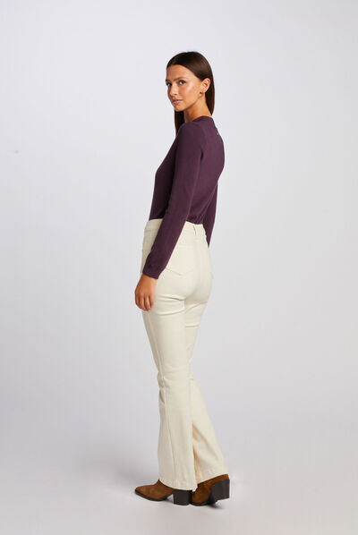 Pull manches longues avec ouverture prune femme