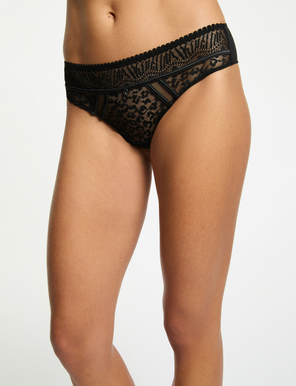 Slip dentelle bretelles fines noir femme