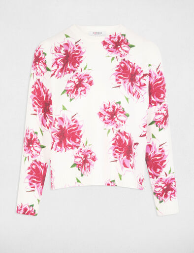 pull col rond imprime floral ivoire femme Pull col rond imprimé floral ivoire femme