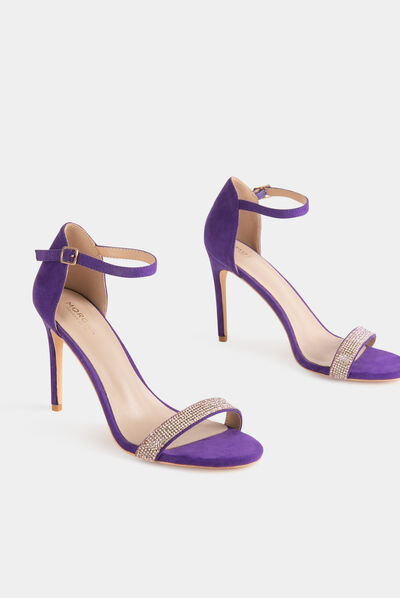 Sandales à talons avec détails bijoux violet fonce femme