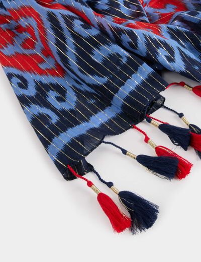 Foulard imprimé à pompons multicolore femme