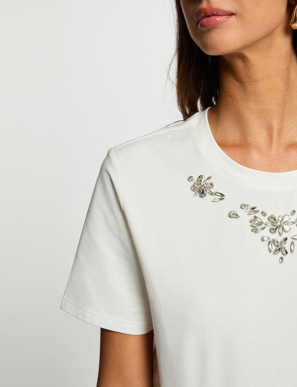T-shirt strass manches courtes blanc femme