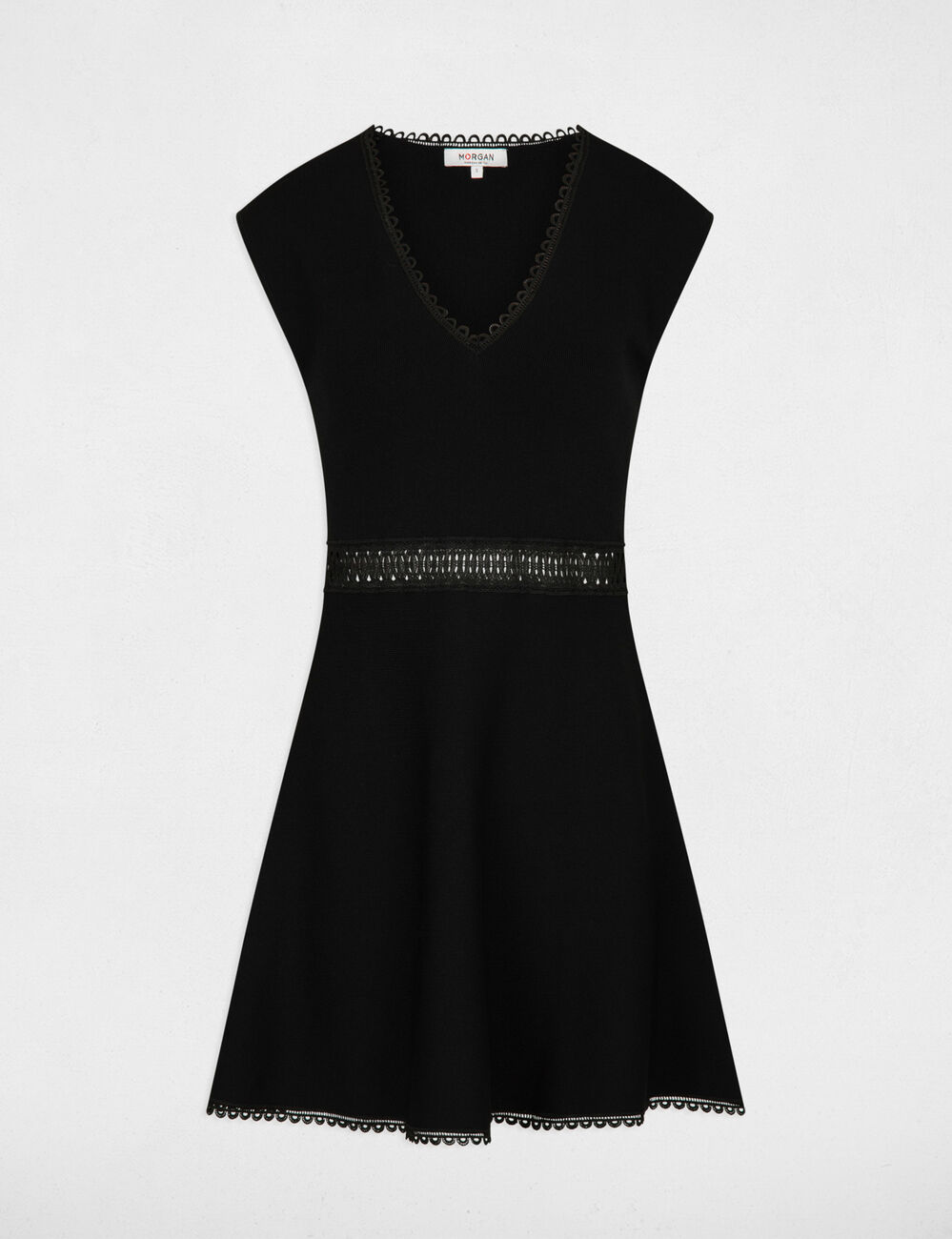 Robe tricot courte trapèze noir femme