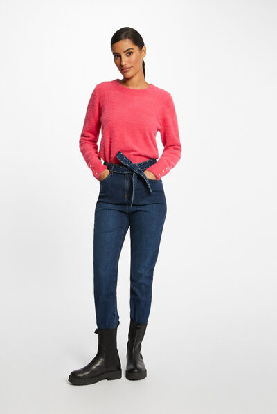 Jeans regular taille haute ceinturé jean stone femme