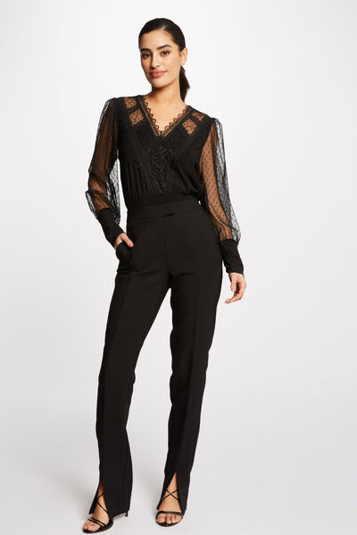 T-shirt manches longues avec plumetis noir femme