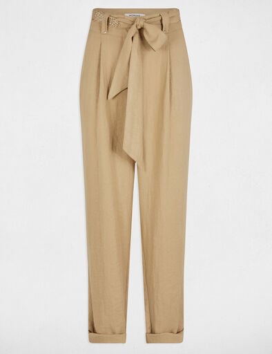 pantalon carotte ceinture beige femme Pantalon carotte ceinturé beige femme