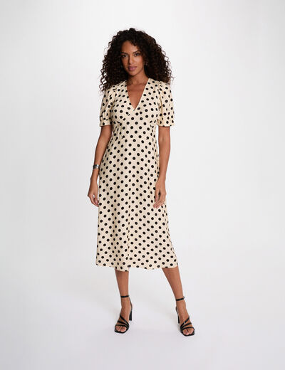 Robe mi-longue manches bouffantes multicolore femme