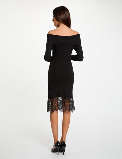 Robe tricot col bardot noir femme