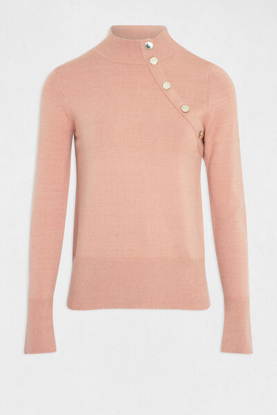 Pull manches longues boutons décoratifs vieux rose femme