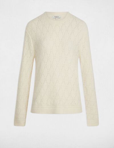Pull col rond fantaisie ivoire femme