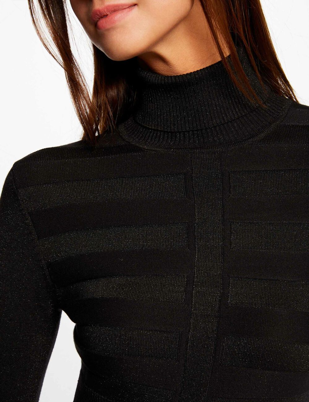 Pull manches longues &agrave; col roul&eacute; noir femme
