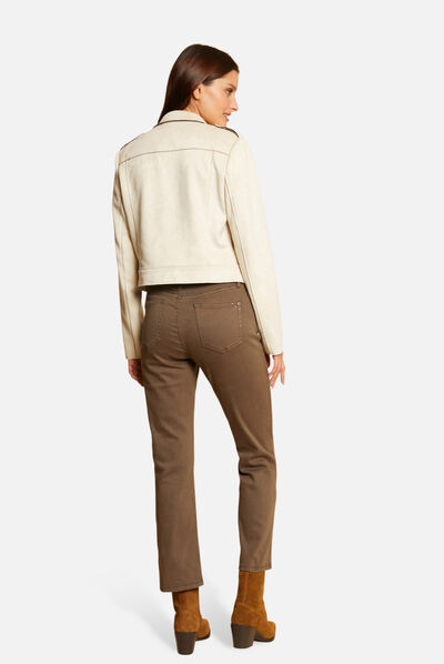 Pantalon droit taille haute 7/8ème vert kaki femme