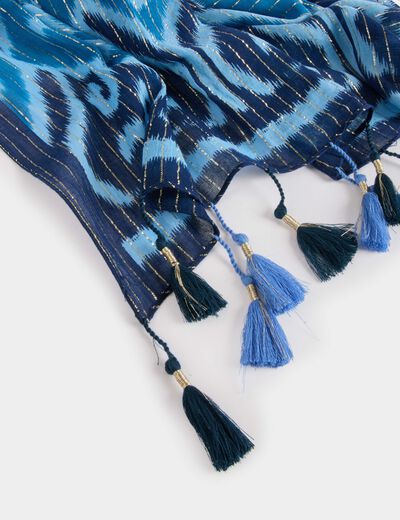 Foulard imprimé à pompons bleu femme