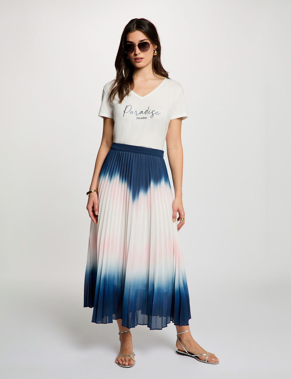 Jupe longue pliss&eacute;e multicolore femme