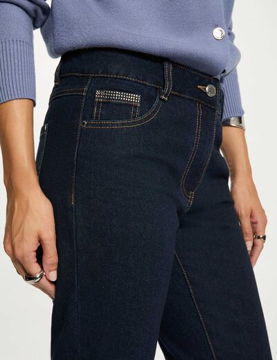 Jean droit strass denim brut femme