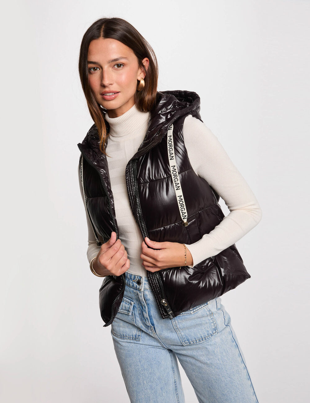 Doudoune aspect vinyle noir femme