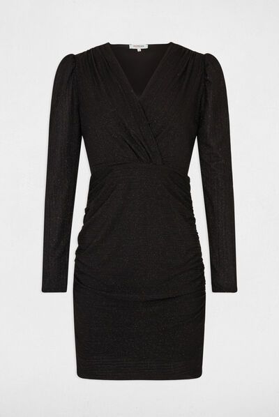 Robe courte ajustée drapée noir femme
