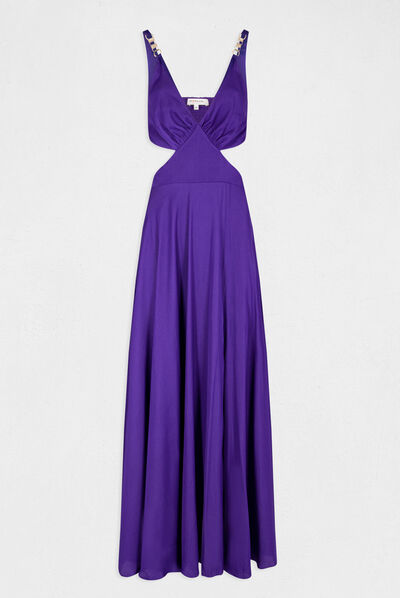 Robe longue évasée avec ouvertures violet fonce femme