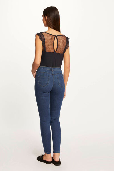 T-shirt manches courtes avec dentelle marine femme