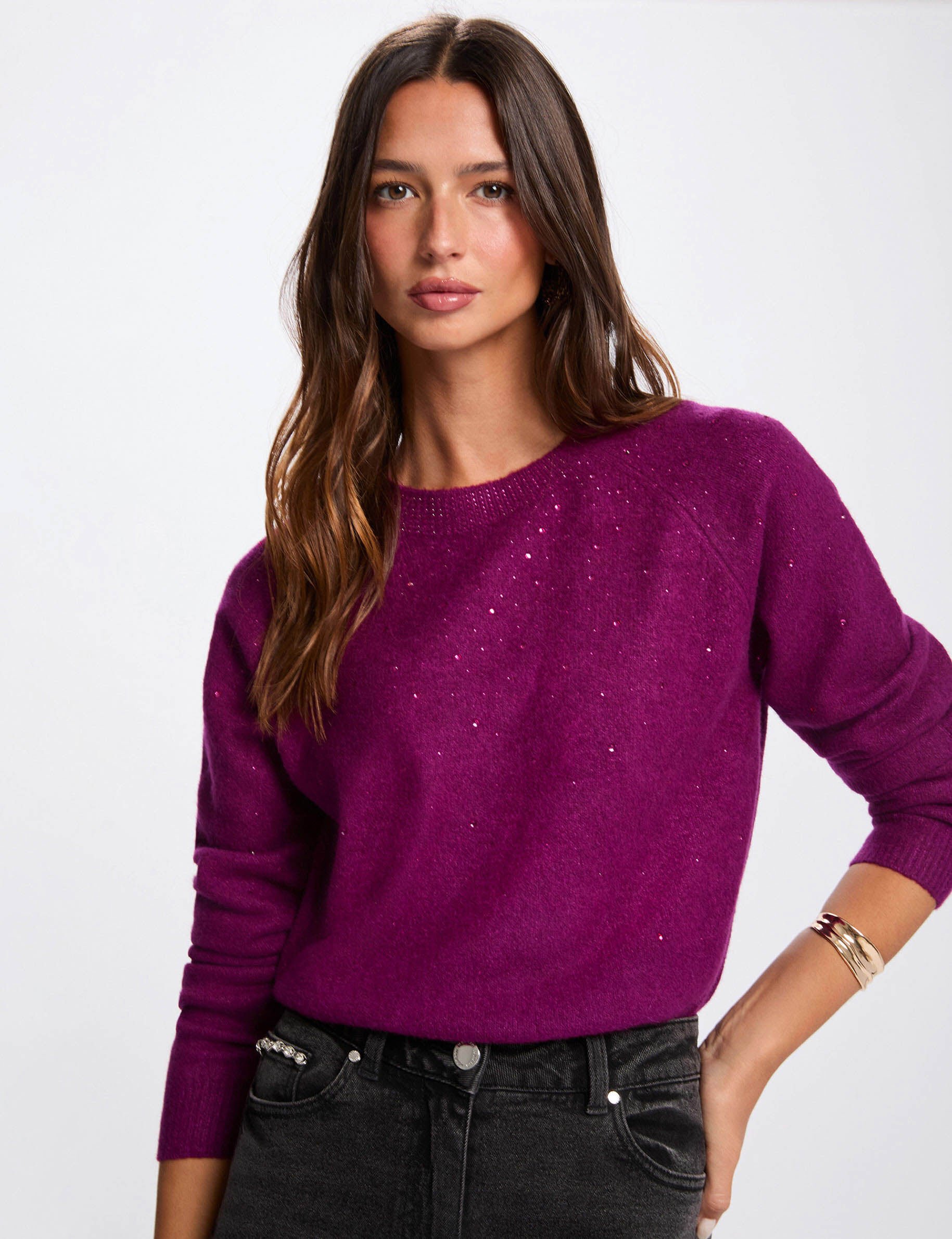 Pull ajusté strass femme