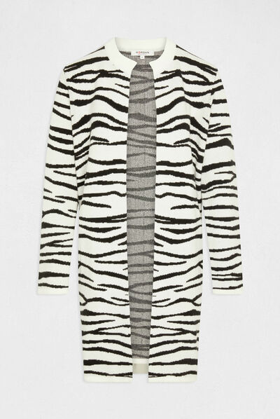 Gilet long imprimé zèbre noir femme