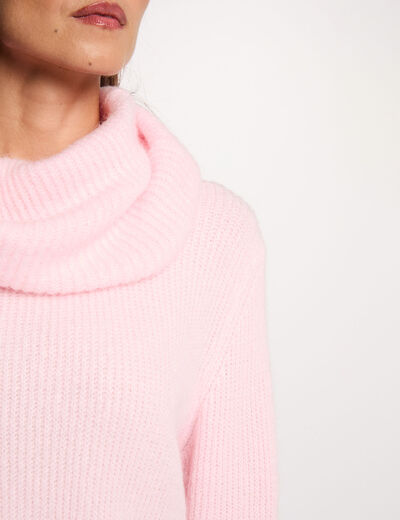 Pull col boule rose pastel femme