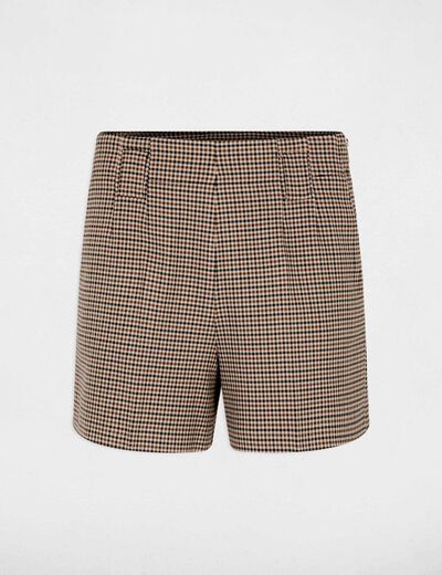 Short tweed taille haute marron femme