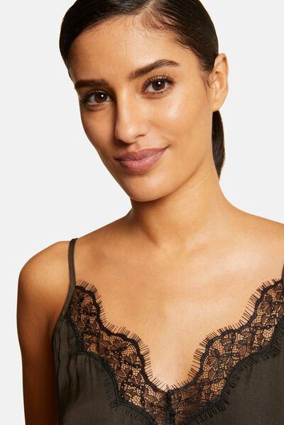 Blouse bretelles fines avec dentelle vert kaki femme