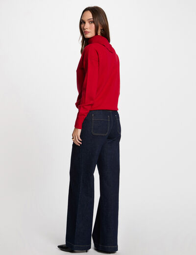 Pull col à revers et boutons rouge femme