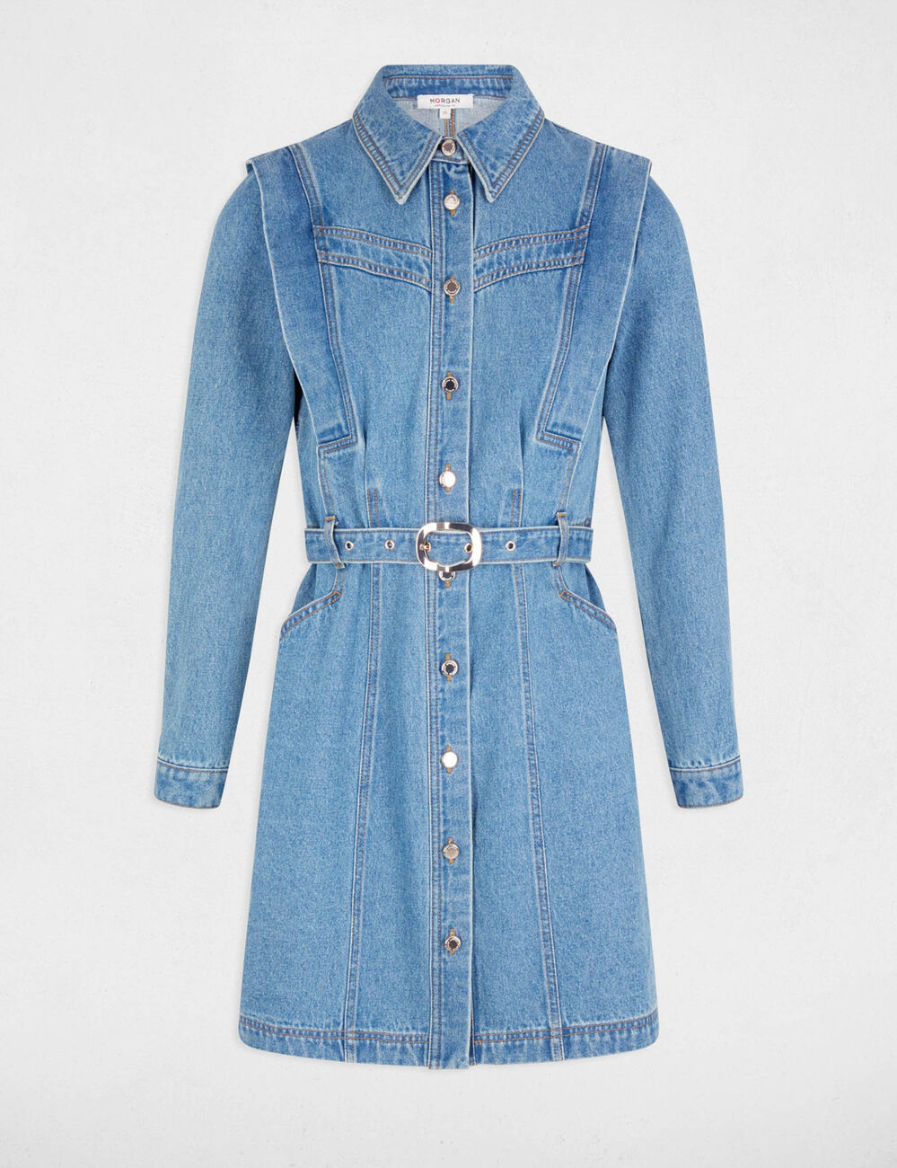 Robe ajustée boutonnée en jean denim stone femme