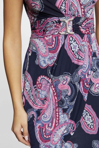 Robe ajustée drapée imprimé cachemire marine femme