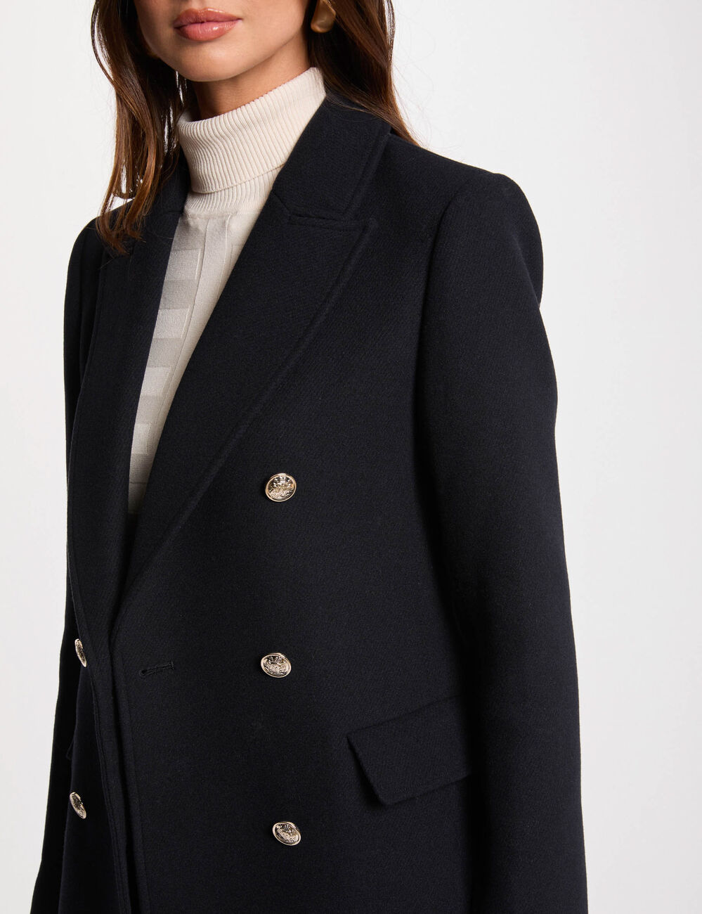 Manteau mi-long avec boutons bleu marine femme