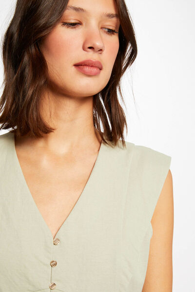 T-shirt manches courtes avec boutons vert clair femme