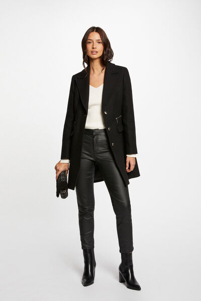 Manteau cintré avec détail zippé noir femme