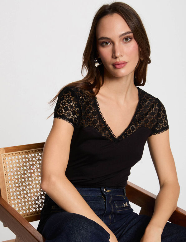 t shirt manches courtes noir femme T-shirt manches courtes noir femme
