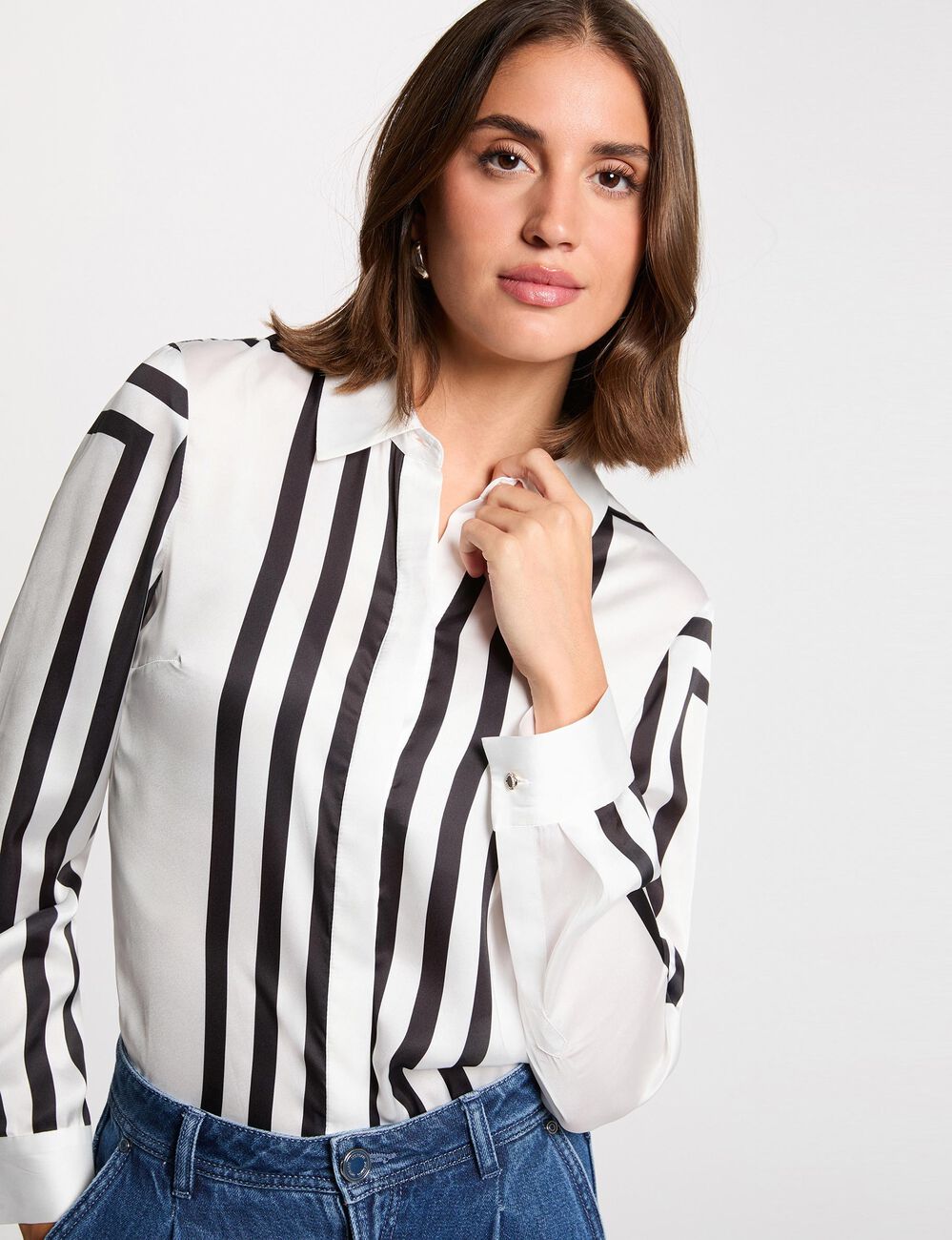 Chemise manches longues ray&eacute;e blanc femme