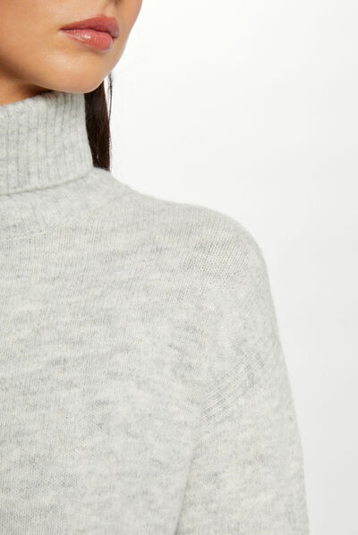 Robe pull droite col roulé gris moyen femme