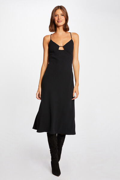 Robe midi droite avec laçage noir femme