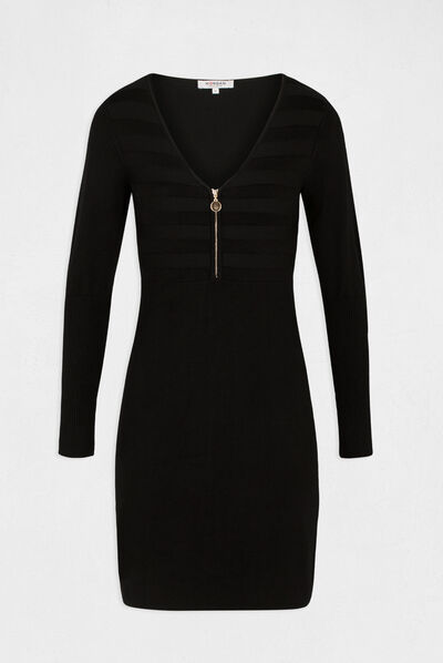 Robe pull droite avec détail zippé noir femme